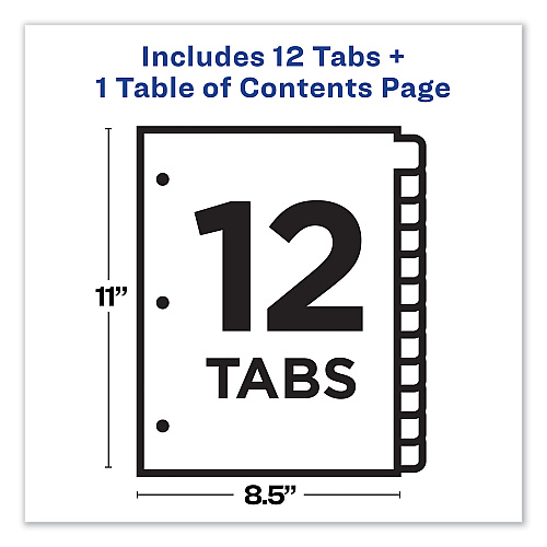 Avery Customizable TOC Ready Index Black and White Dividers, 12-Tab, 1 to 12, 11 x 8.5, 1 Set (11140)