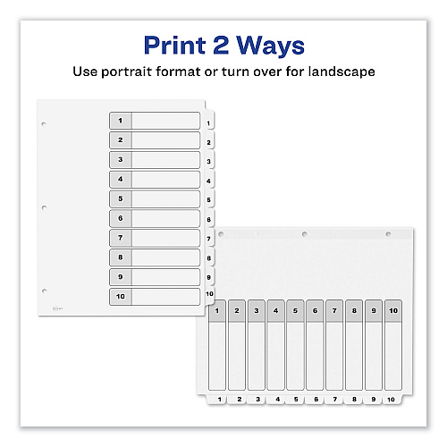 Avery Customizable TOC Ready Index Black and White Dividers, 10-Tab, 1 to 10, 11 x 8.5, 1 Set (11134)