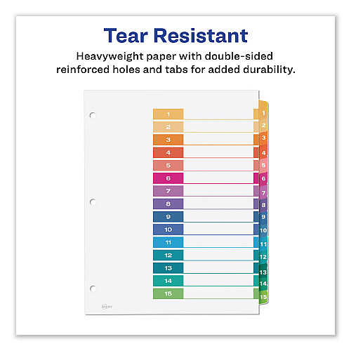 Avery Customizable TOC Ready Index Multicolor Tab Dividers, 15-Tab, 1 to 15, 11 x 8.5, White, Traditional Color Tabs, 1 Set (11143)