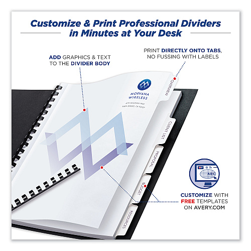 Avery Customizable Print-On Dividers, Unpunched, 5-Tab, 11 x 8.5, White, 5 Sets (11516)