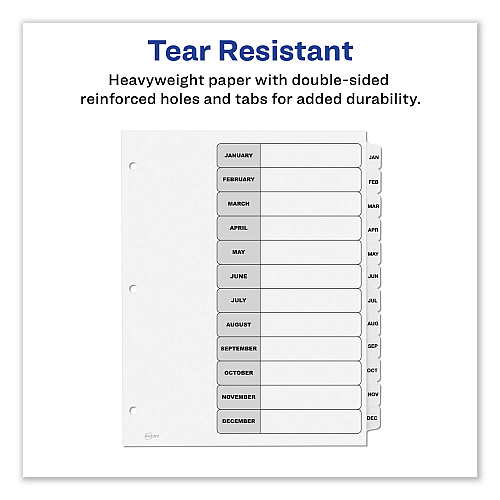 Avery Customizable TOC Ready Index Black and White Dividers, 12-Tab, Jan. to Dec., 11 x 8.5, 1 Set (11126)
