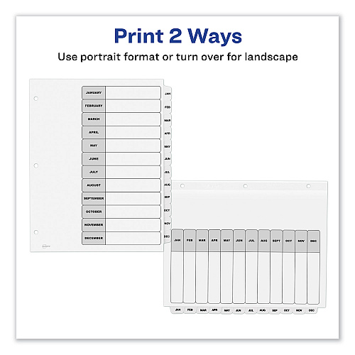 Avery Customizable TOC Ready Index Black and White Dividers, 12-Tab, Jan. to Dec., 11 x 8.5, 1 Set (11126)