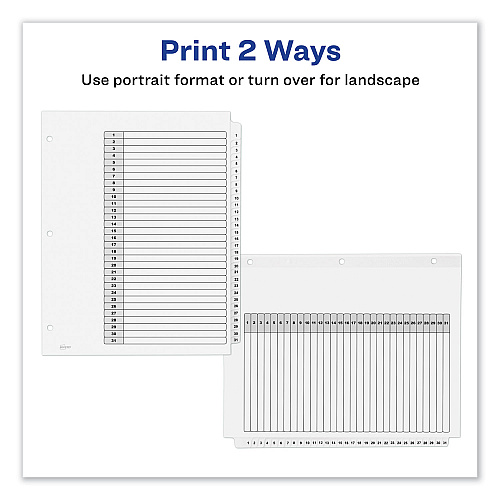 Avery Customizable TOC Ready Index Black and White Dividers, 31-Tab, 1 to 31, 11 x 8.5, 1 Set (11128)
