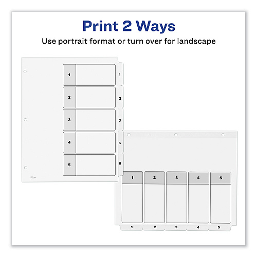 Avery Customizable TOC Ready Index Black and White Dividers, 5-Tab, 1 to 5, 11 x 8.5, 1 Set (11130)