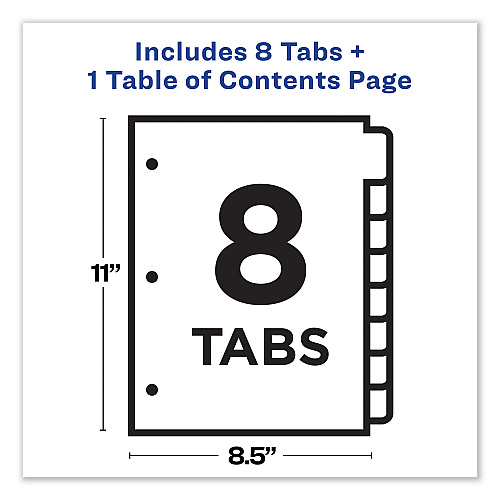 Avery Customizable TOC Ready Index Multicolor Tab Dividers, 8-Tab, 1 to 8, 11 x 8.5, White, Contemporary Color Tabs, 1 Set (11841)