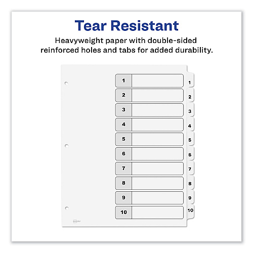 Avery Customizable TOC Ready Index Black and White Dividers, 10-Tab, 1 to 10, 11 x 8.5, 1 Set (11134)