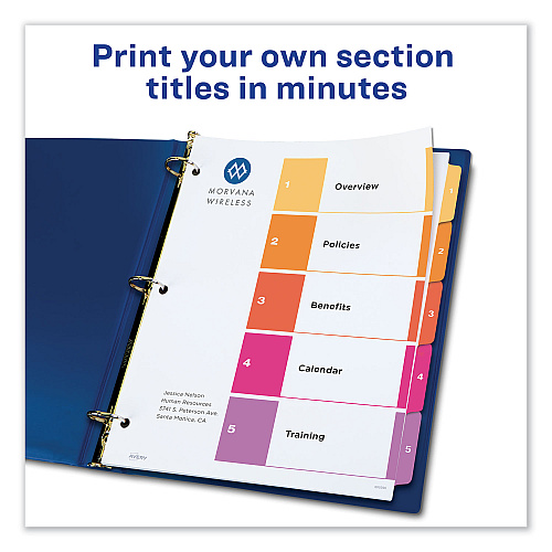 Avery Customizable TOC Ready Index Multicolor Tab Dividers, Uncollated, 5-Tab, 1 to 5, 11 x 8.5, White, 24 Sets (11167)