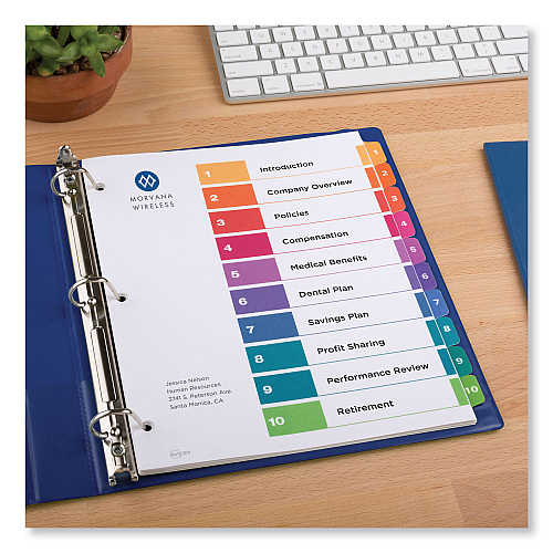 Avery Customizable TOC Ready Index Multicolor Tab Dividers, Uncollated, 10-Tab, 1 to 10, 11 x 8.5, White, 24 Sets (11169)