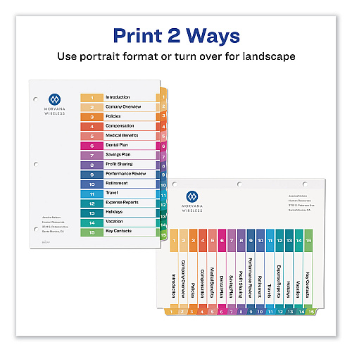 Avery Customizable TOC Ready Index Multicolor Tab Dividers, 15-Tab, 1 to 15, 11 x 8.5, White, Traditional Color Tabs, 1 Set (11143)