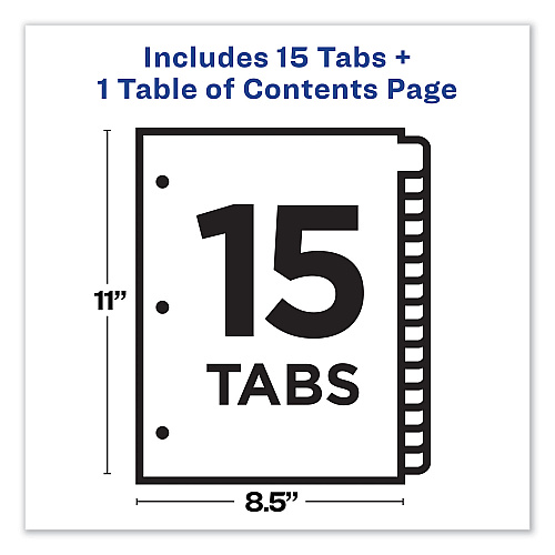 Avery Customizable TOC Ready Index Black and White Dividers, 15-Tab, 1 to 15, 11 x 8.5, 1 Set (11142)