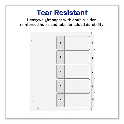 Avery Customizable TOC Ready Index Black and White Dividers, 5-Tab, 1 to 5, 11 x 8.5, 1 Set (11130)