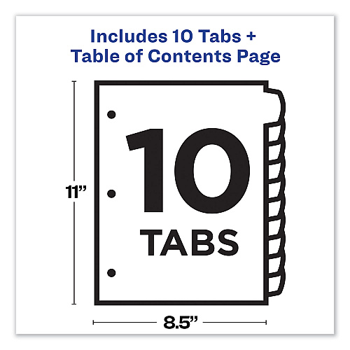 Avery Customizable TOC Ready Index Multicolor Tab Dividers, 10-Tab, 1 to 10, 11 x 8.5, White, Contemporary Color Tabs, 1 Set (11842)