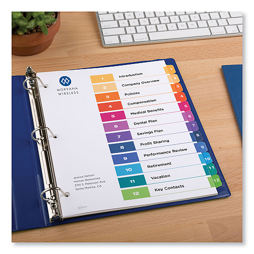 Avery Customizable TOC Ready Index Multicolor Tab Dividers, 12-Tab, 1 to 12, 11 x 8.5, White, Traditional Color Tabs, 6 Sets (11196)