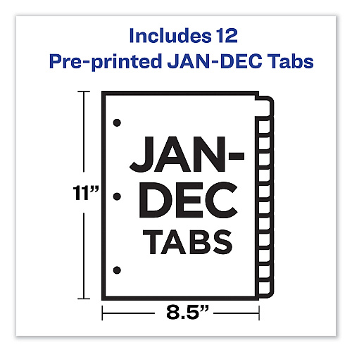 Avery Preprinted Laminated Tab Dividers with Gold Reinforced Binding Edge, 12-Tab, Jan. to Dec., 11 x 8.5, Buff, 1 Set (11307)