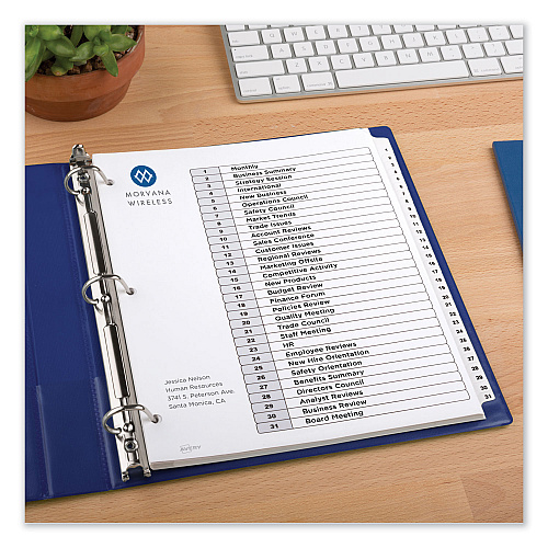 Avery Customizable TOC Ready Index Black and White Dividers, 31-Tab, 1 to 31, 11 x 8.5, 1 Set (11128)