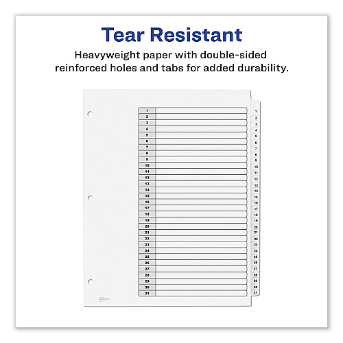 Avery Customizable TOC Ready Index Black and White Dividers, 31-Tab, 1 to 31, 11 x 8.5, 1 Set (11128)