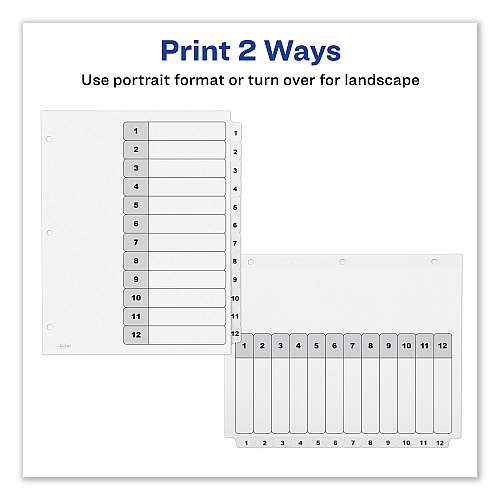 Avery Customizable TOC Ready Index Black and White Dividers, 12-Tab, 1 to 12, 11 x 8.5, 1 Set (11140)