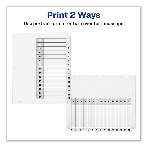 Avery Customizable TOC Ready Index Black and White Dividers, 15-Tab, 1 to 15, 11 x 8.5, 1 Set (11142)