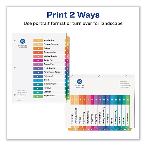 Avery Customizable TOC Ready Index Multicolor Tab Dividers, 15-Tab, 1 to 15, 11 x 8.5, White, Traditional Color Tabs, 6 Sets (11197)