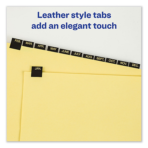 Avery Preprinted Black Leather Tab Dividers w/Gold Reinforced Edge, 12-Tab, Jan. to Dec., 11 x 8.5, Buff, 1 Set (11351)