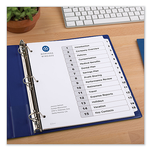 Avery Customizable TOC Ready Index Black and White Dividers, 15-Tab, 1 to 15, 11 x 8.5, 1 Set (11142)