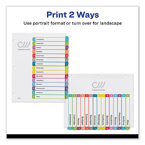 Avery Customizable TOC Ready Index Multicolor Tab Dividers, 15-Tab, 1 to 15, 11 x 8.5, White, Contemporary Color Tabs, 1 Set (11845)