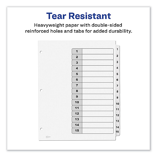 Avery Customizable TOC Ready Index Black and White Dividers, 15-Tab, 1 to 15, 11 x 8.5, 1 Set (11142)