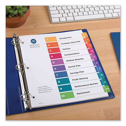 Avery Customizable Table of Contents Ready Index Dividers with Multicolor Tabs, 10-Tab, 1 to 10, 11 x 8.5, White, 3 Sets (11082)