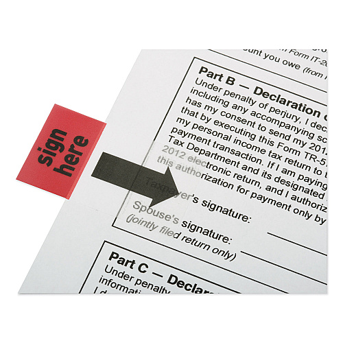 AbilityOne 7510013892262, SKILCRAFT Page Flags, 1 x 1.75, Red, SIGN HERE, 50 Flags/Dispenser, 2 Dispensers/Pack