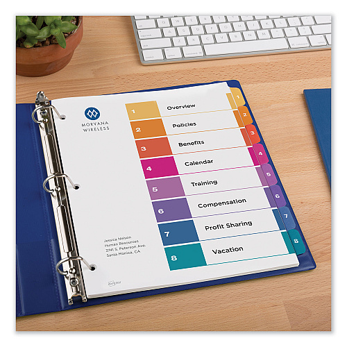 Avery Customizable Table of Contents Ready Index Dividers with Multicolor Tabs, 8-Tab, 1 to 8, 11 x 8.5, White, 3 Sets (11081)