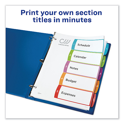 Avery Customizable TOC Ready Index Multicolor Tab Dividers, 5-Tab, 1 to 5, 11 x 8.5, White, Contemporary Color Tabs, 1 Set (11840)