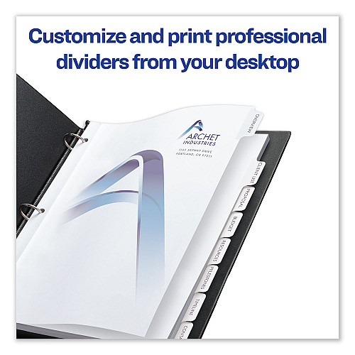 Avery Customizable Print-On Dividers, 3-Hole Punched, 8-Tab, 11 x 8.5, White, 25 Sets (11554)