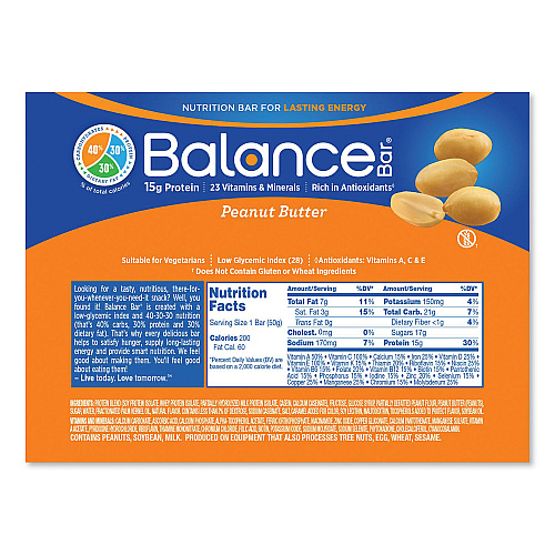 Balance Bar 40-30-30 Nutrition Bar, Peanut Butter, 1.76 oz, 6/Box (NRN57985)