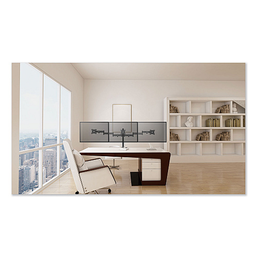 Alera AdaptivErgo Pole-Mount Triple Arm for 27" Monitors, 360 deg Rotation, +45/-45 deg Tilt, 45 deg Pan, Black, Supports 17.6 lb (ALEAEMA3B)