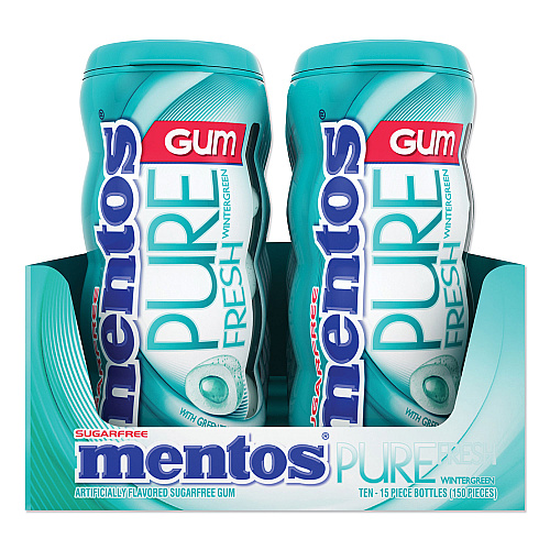Mentos Pure Fresh Sugar-Free Gum, Wintergreen, 15 Pieces/Pack, 10 Packs/Box (VAM1463621)