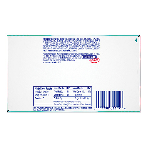 Mentos Pure Fresh Sugar-Free Gum, Wintergreen, 15 Pieces/Pack, 10 Packs/Box (VAM1463621)