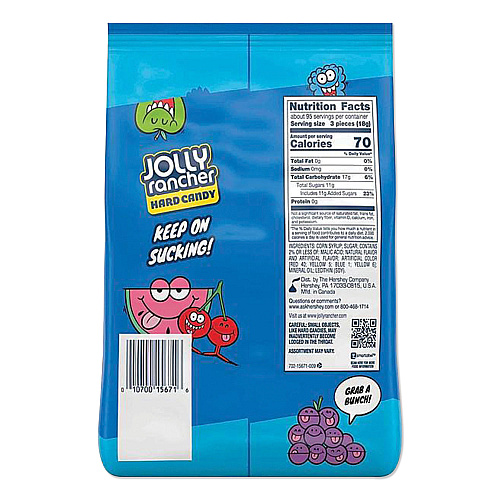 Jolly Rancher Original Hard Candy, Assorted, Individually Wrapped, 60 oz (HEC15671)