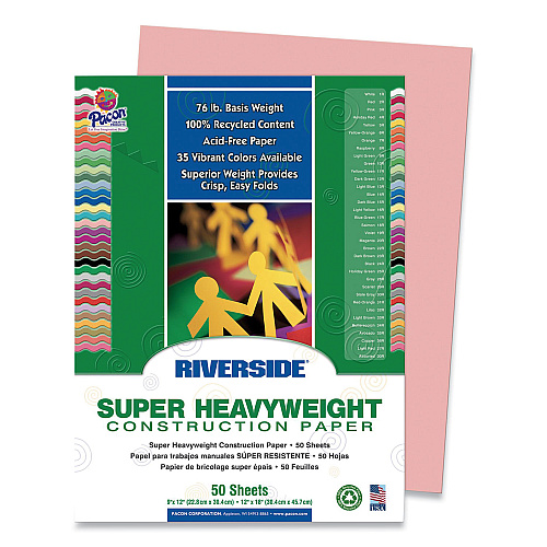 Pacon Riverside Construction Paper, 76 lb Text Weight, 9 x 12, Salmon, 50/Pack (03970)