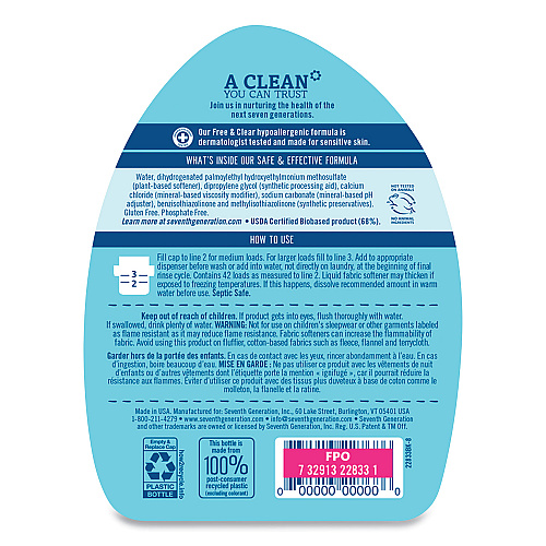 Seventh Generation Natural Liquid Fabric Softener, Free and Clear, 42 Loads, 32 oz Bottle, 6/Carton (22833)
