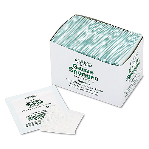 Medline Caring Woven Gauze Sponges, Sterile, 12-Ply, 2 x 2, 2,400/Carton (PRM21419)