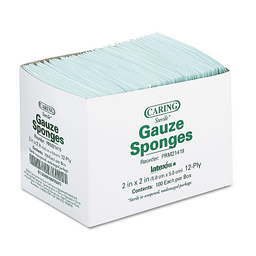 Medline Caring Woven Gauze Sponges, Sterile, 12-Ply, 2 x 2, 2,400/Carton (PRM21419)