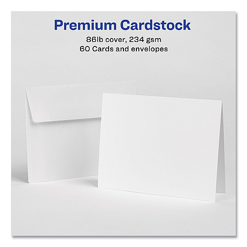 Avery Note Cards with Matching Envelopes, Inkjet, 85 lb, 4.25 x 5.5, Matte White, 60 Cards, 2 Cards/Sheet, 30 Sheets/Pack (8315)