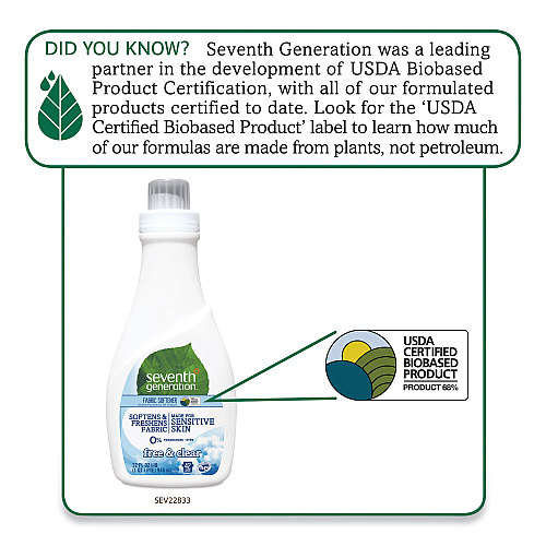 Seventh Generation Natural Liquid Fabric Softener, Free and Clear/Unscented 32 oz Bottle (22833EA)