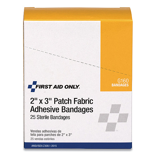 First Aid Only Heavy Woven Adhesive Bandages, Strip, 2 x 3, 25/Box (G160)