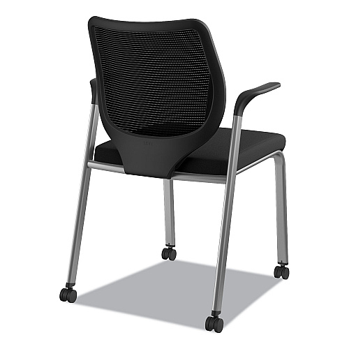 HON Nucleus Series Multipurpose Stacking Chair with ilira-Stretch M4 Back, Supports Up to 300 lb, Black Seat/Back, Platinum Base (N606HCU10T1)