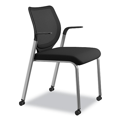 HON Nucleus Series Multipurpose Stacking Chair with ilira-Stretch M4 Back, Supports Up to 300 lb, Black Seat/Back, Platinum Base (N606HCU10T1)