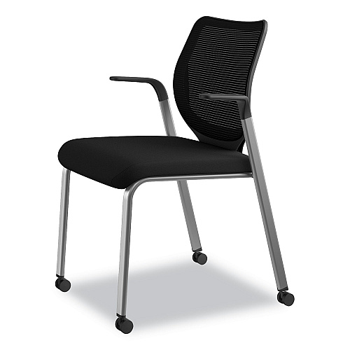 HON Nucleus Series Multipurpose Stacking Chair with ilira-Stretch M4 Back, Supports Up to 300 lb, Black Seat/Back, Platinum Base (N606HCU10T1)