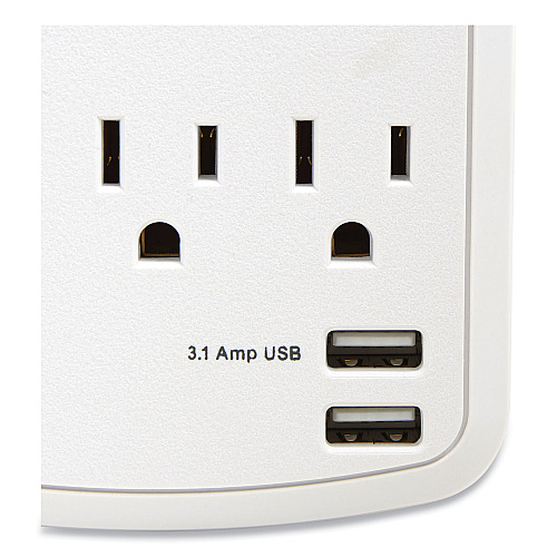 NXT Technologies Wall-Mount Surge Protector, 6 AC Outlets/2 USB Ports, 1,200 J, White (24324334)