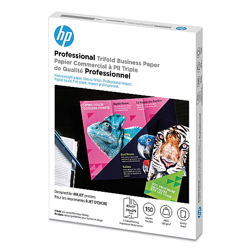 HP Professional Trifold Business Paper, 48 lb Bond Weight, 8.5 x 11, Glossy White, 150/Pack (4WN12A)
