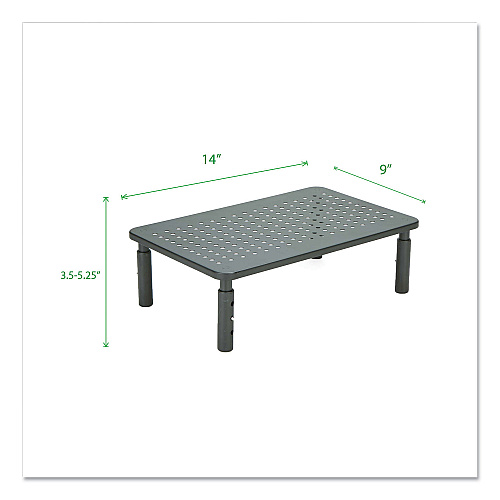 Mind Reader Adjustable Rectangular Monitor Stand, 14" x 9" x 3.25" to 5.25", Black, Supports 44 lbs (4LEGMETBLK)
